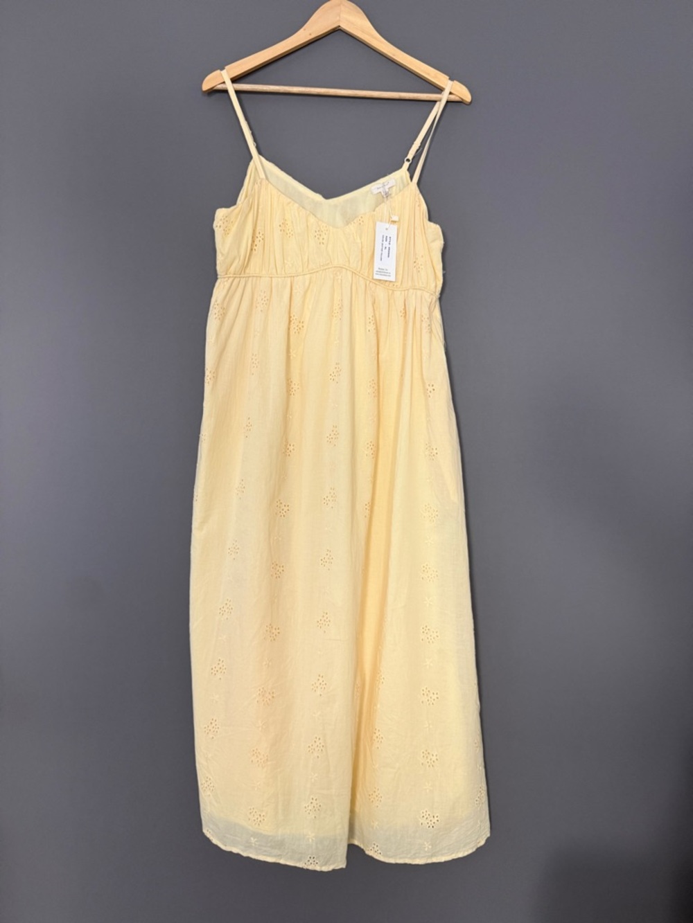 Sim & Sam Eyelet Babydoll Midi Dress Butter Yellow XL Cottagecore Boho - Picture 2 of 9